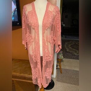 Elegant Pink Lace Kimono